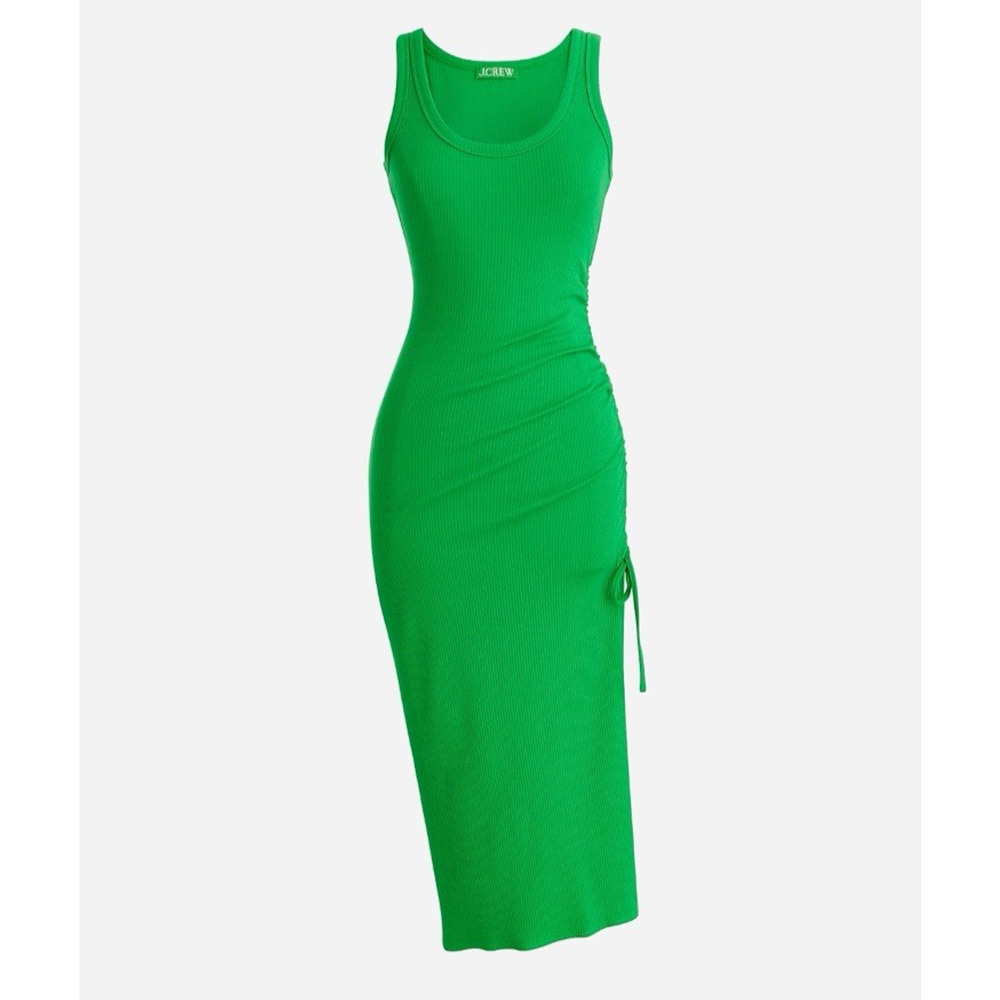 J. Crew Factory Green Ribbed Midi Tank Dress with Side Tie